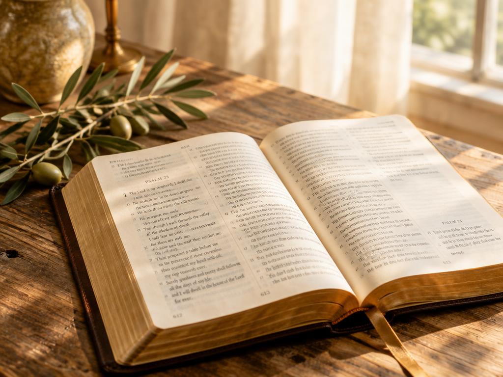 Open Bible with an olive branch